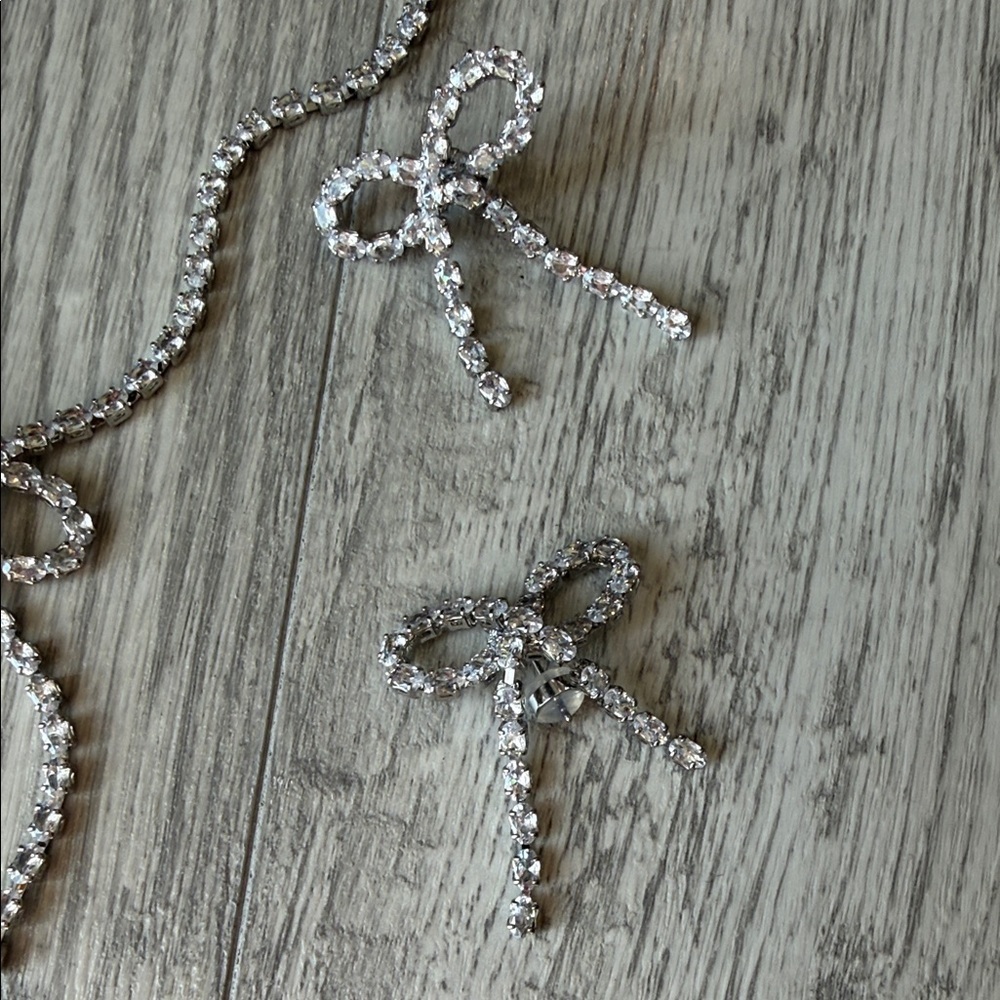 Alexa Rae Crystal Bow Necklace and Earring Set - Silver - Picture 3 of 3